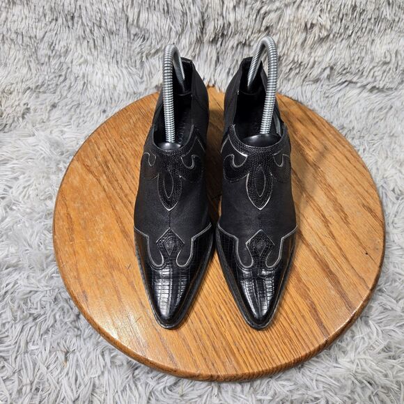 Franco Sarto Women Size 5.5M Black Leather Western Pointy Toe Heeled Ankle Boots - Picture 4 of 10